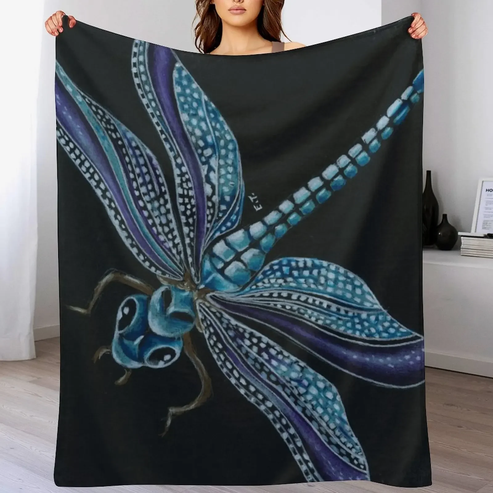 Dragonfly Magic Colored Pencil Art Throw Blanket Soft Plush Blanket as Housewarming Gift