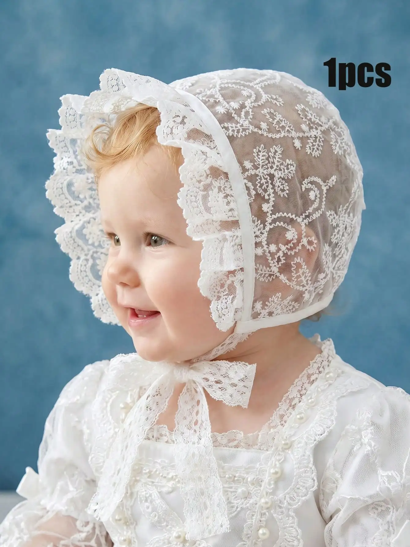1pcs 0-10M Retro Lace Embroidery Baby Hat Beige White Floral Soft Christening Newborn Photo Prop Unisex Infant Bonnet