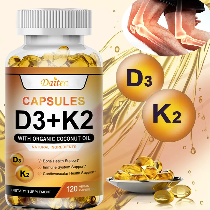 Premium Vitamin D3+K2 Capsules - Immunity, Strong Bones, Heart Health, Joint Health, Muscle - Promotes Calcium Absorption