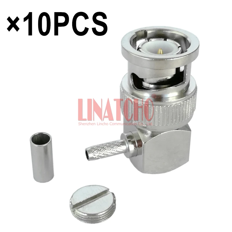 10PCS 50Ohm RF Coax RG316 RG174 LMR100 Cable 90 Degree Right Angle Crimp BNC Male Plug Connector