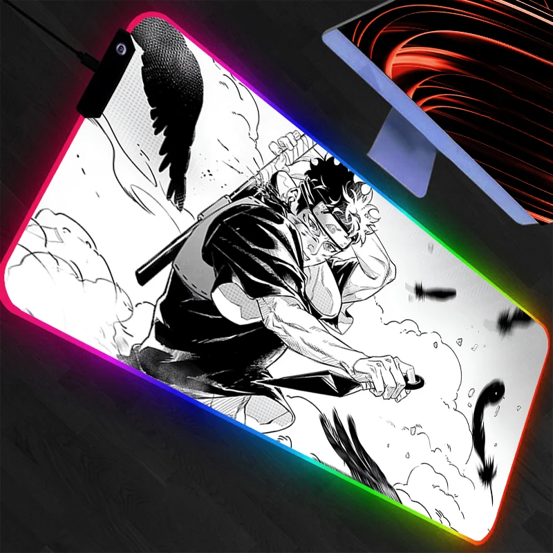 

Аниме RGB коврик для мыши NARUTO с подсветкой, HD-печать, для геймеров, с замкнутыми краями, светодиодный, XXL, для клавиатуры и мыши, анимационный