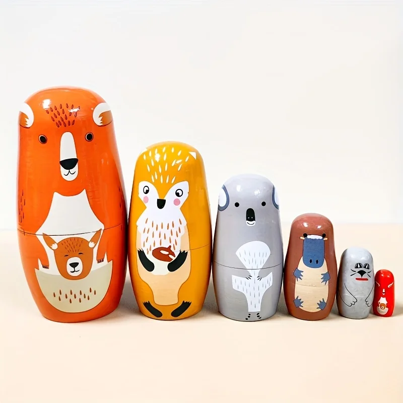 مجموعة واحدة مكونة من 6 قطع من دمى التعشيش الخشبية الملونة - ألعاب أطفال قابلة للتكديس هدية عيد الميلاد وديكور المنزل وحفلات الحفلات #6