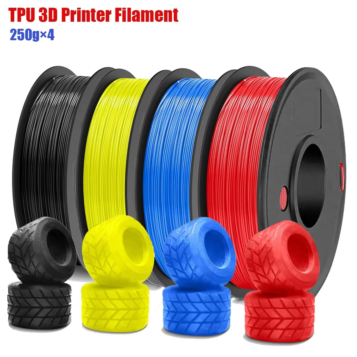TPU 3D Printer Filament Bundle, High Speed 95A TPU Filament 1.75mm ±0.03mm, Individually Vacuum Packed, 250g(0.55lbs) Spool