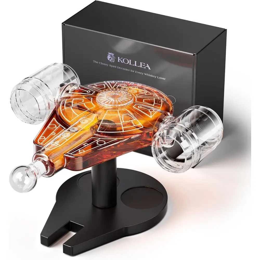 

Exclusive Spaceship Whiskey Decanter Set for Men, 2 Shot Glasses, Unique Gift for Dad, Brother, or Anniversary