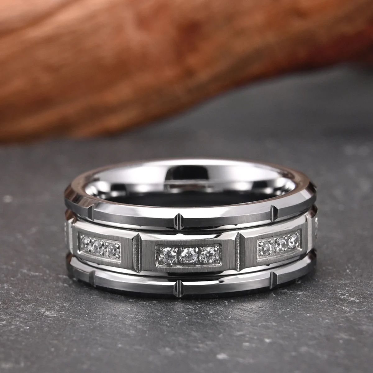 8mm Fashion White Zircon Tungsten Carbide Ring, Men\'s Wedding Ring, Suitable for Daily Wear, Jewelry Gift