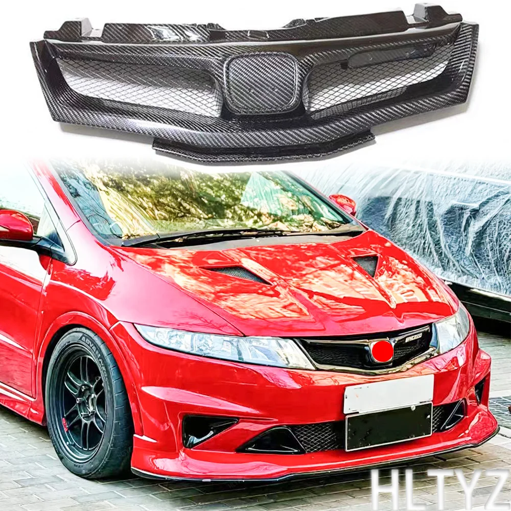 high-quality carbon fiber material upper front bumper intake hood grille mesh front grille For 2006-2012 Honda Civic FN2 TYPE R - view 5