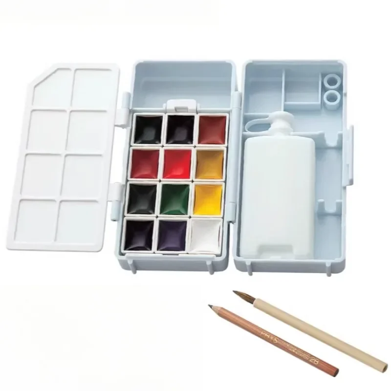 12-color Solid Transparent Watercolor Pigment Set Artist Sketching Travel Painting Water Color Palette Portable Art Supplies