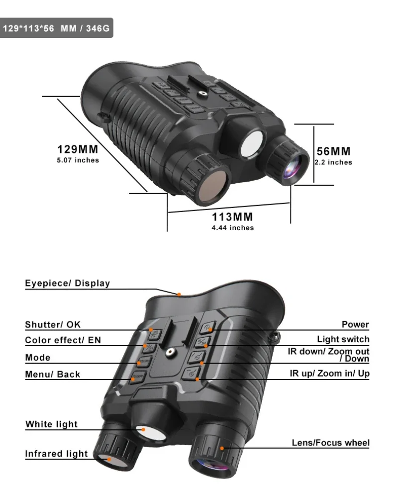 Binocular Night Vision Head-mounted 8X Digital Zoom 2.7-inch Screen 4K Video 36MP IR/white Light for Night Security Surveillance