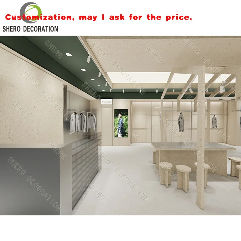 أرفف بيع بالتجزئة للملابس الرياضية التجارية المتينة، رف عرض متجر الملابس الرياضية الحديثة مع عداد متجر خشبي رائع