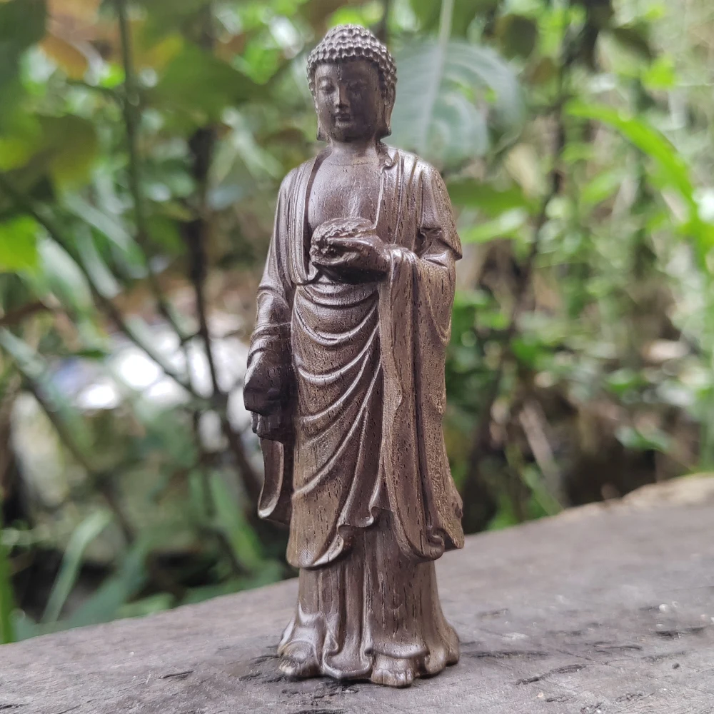 Wooden Buddha Statue Ornament, Hand-Carved, Eastern Aesthetics, Classic Style, Suitable for Holiday Decorations, Party Decorations, Christmas Gifts, Office, Creative Desktop Ornaments, New Year Gifts, Housewarming Gifts