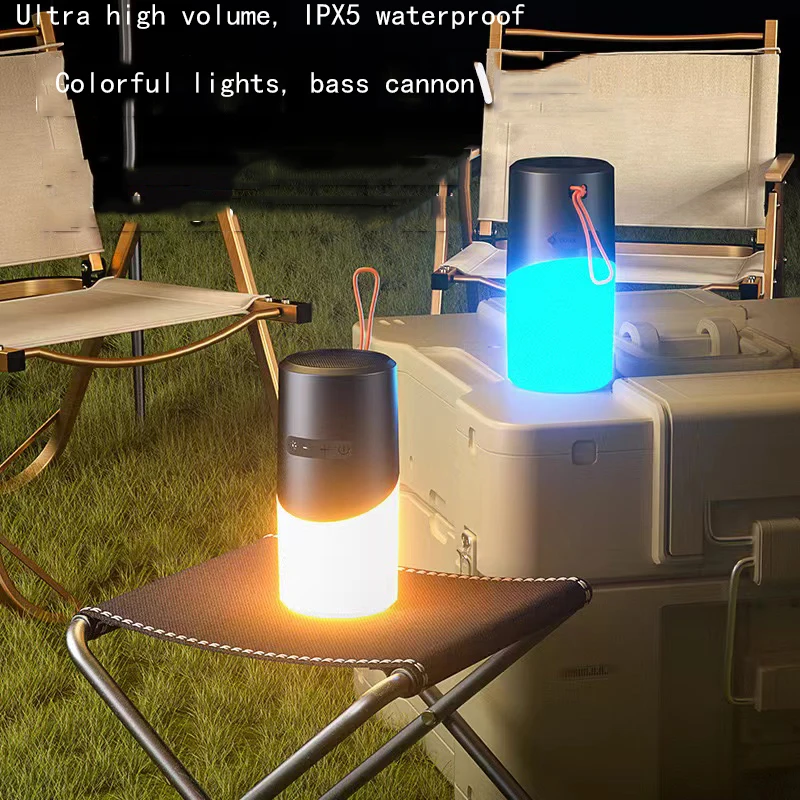 Altavoz inalámbrico con Bluetooth, luz colorida para acampar al aire libre, portátil, resistente al agua, pequeño sonido, luz de ambiente