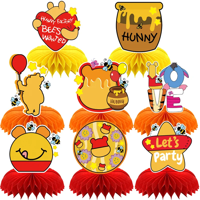 

New Set of 8 Winnie the Pooh Birthday Party Decorations Kids Party Supplies Honeycomb Ornaments Cake Decoration Background Cente