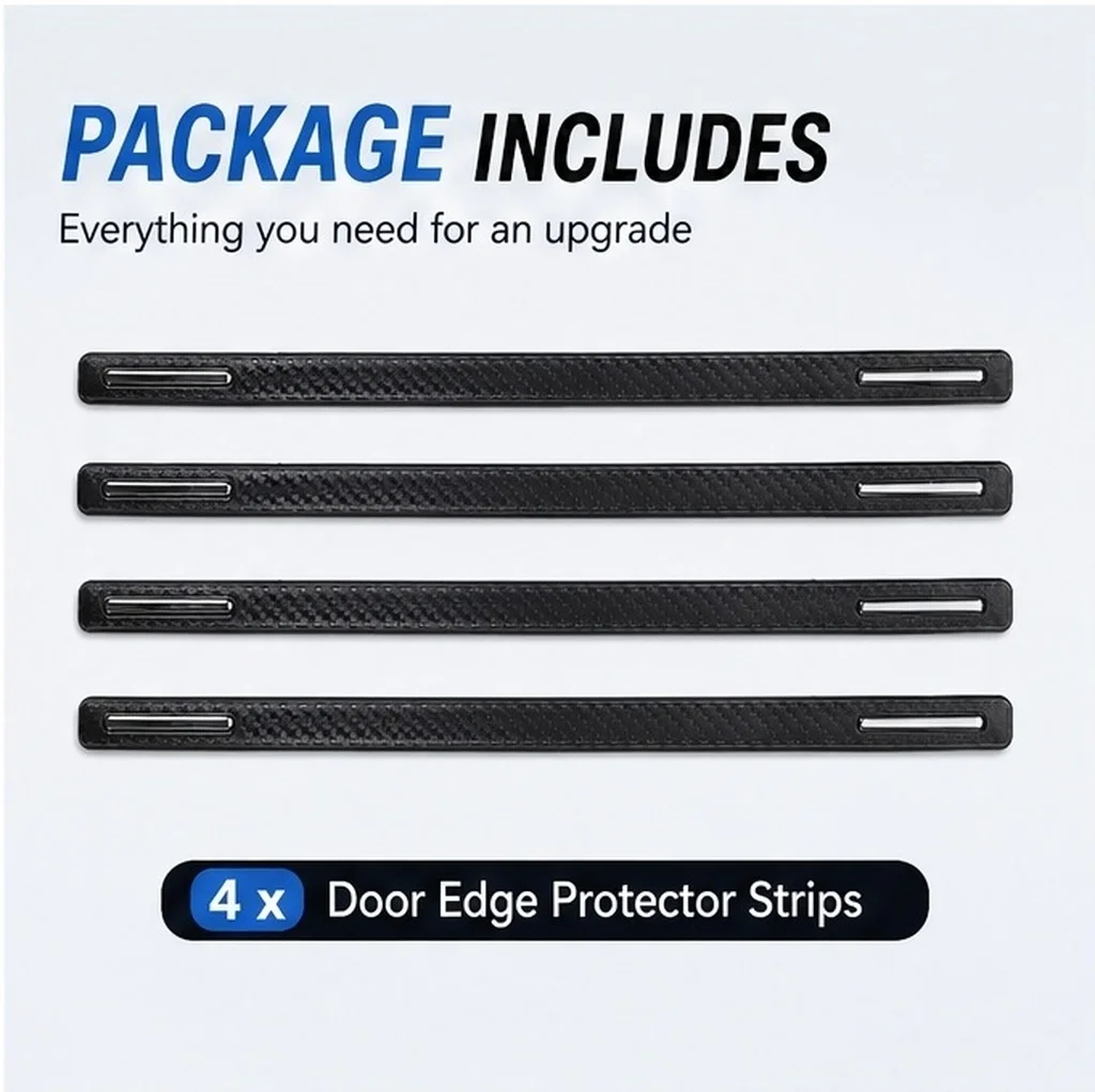 4Pcs Car Door Edge Guards Thick Carbon Fiber Anti-Collision Strip Universal Protective Trim Scratch Resistant Black Automotive
