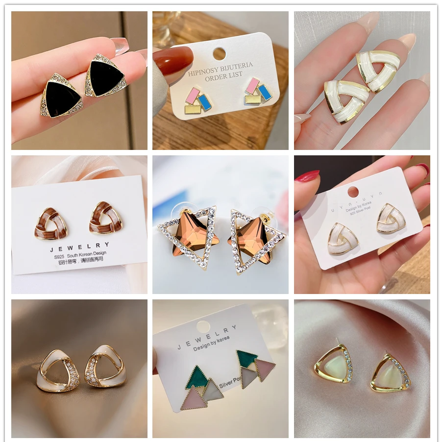 New Big Triangle Drop Earrings for Women Korean Temperament Simple Fashion Enamel Pearl Crystal Geometric Earrings Jewelry