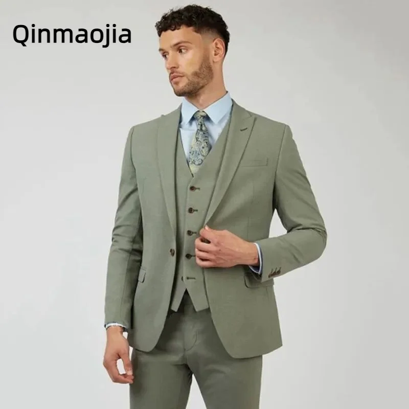 

2024 Tailor Made Men Suits Slim Fit Lapel 3 Pieces Best Men Groom Wedding Tuxedos Blazer+Vest+Pants Costume Men's clothing