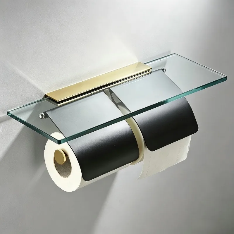 Toilet paper holder Bathroom all-copper mobile phone rack Hotel engineering tissue box Wall-mounted