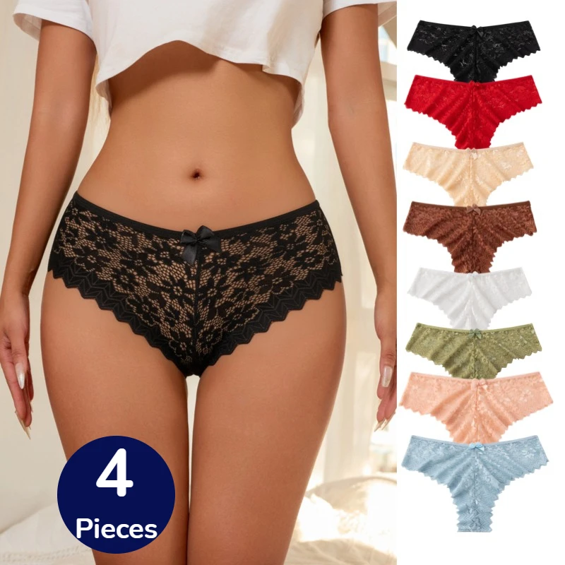 TrowBridge 4er-Set Damen Low-Rise Tangas mit Blumenmuster, atmungsaktive modische Damenunterwäsche, bequeme T-Backs – Top-Angebot