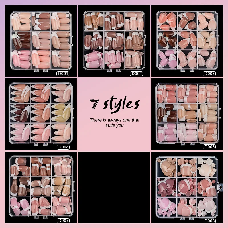

108pcs Mixed Color Press on Nails French Fake Nails Artificial False Toe Nails Reusable Full Cover Nails in Box DIY Nail Set