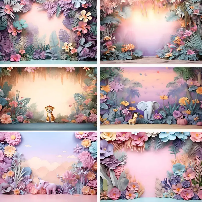 Paste Pink Jungle Backdrops Kids Children Boys Girls Photography Background Photo Shoot Studio