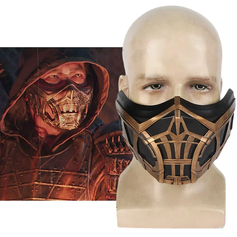 

2021 Movie Mortal Kombat Scorpion Gold Mask Resin Helmet Gold Color Masquerade Cosplay Props Rolplay Accessory Takerlama