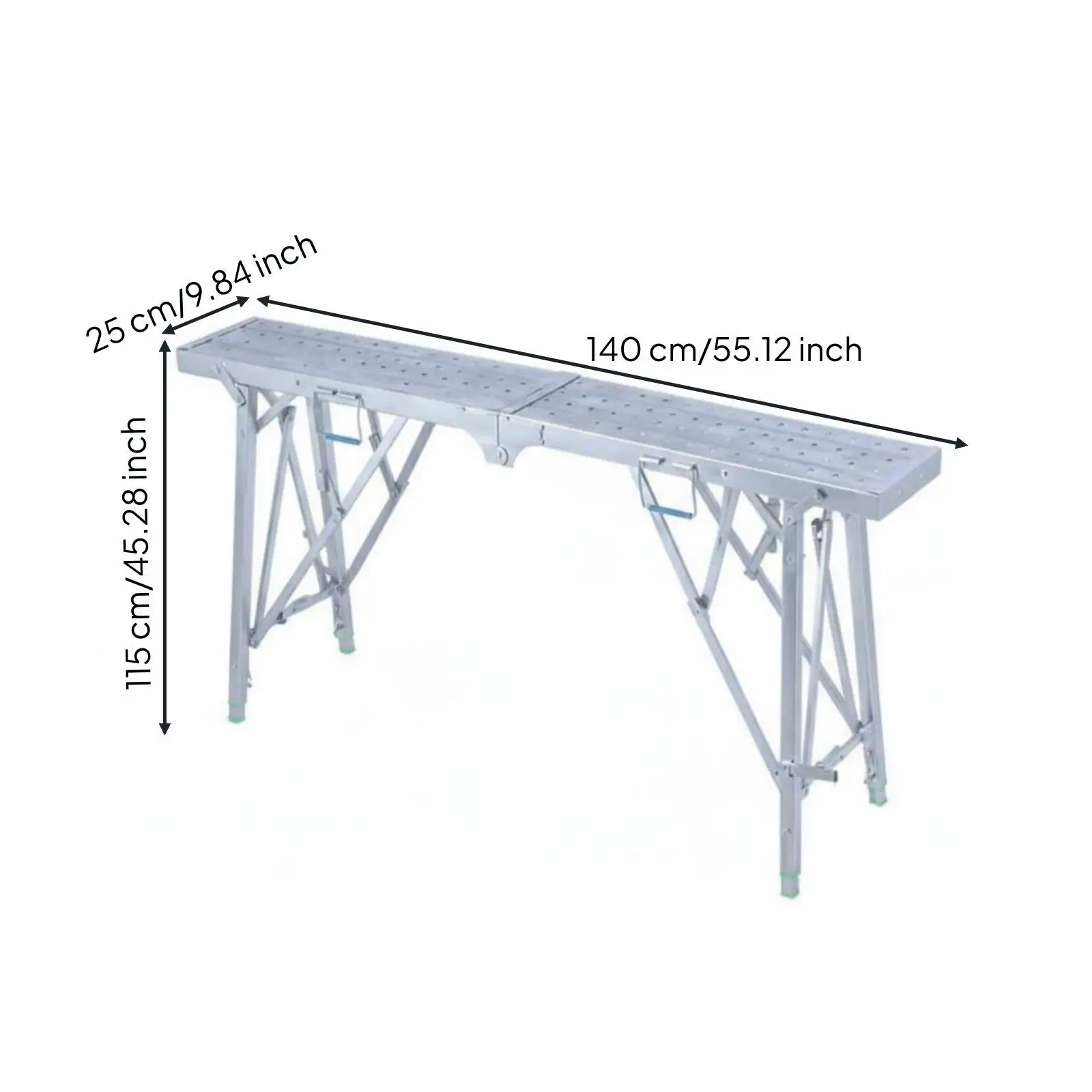 Compact Folding Step Bench Metal Sawhorse Adjustable Telescopic Legs for Uneven Terrain and Workshop Storage Projects