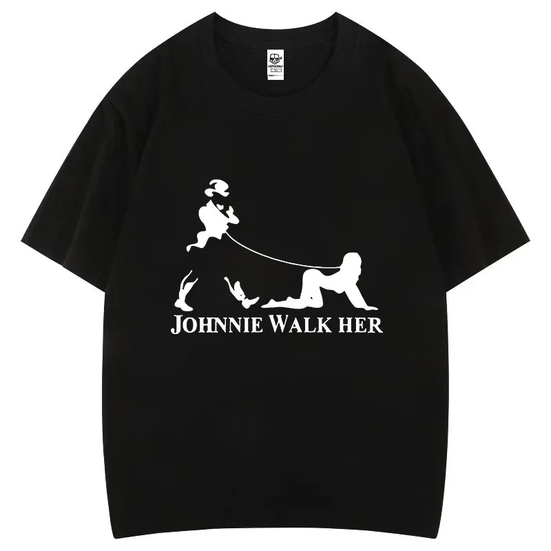 Johnnie Walk-Her Walker Mens Funny Whisky Parody Cotton T-Shirt Bdsm Bondage Gear Letters Tops Streetwear Comics Kawaii Clothes