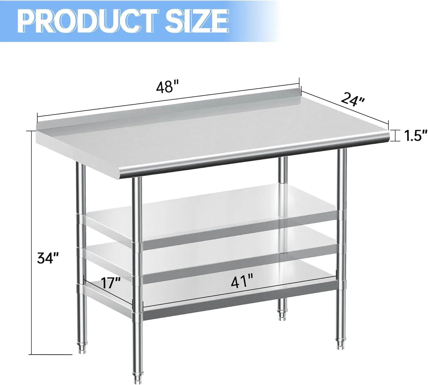 Steel Work Table with Backsplash, Commercial Table for Prep & Work Table for Restaurant and Home - 24