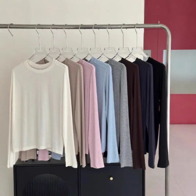 2026 Spring Summer Tencel Wool Midline Base Sweater Lanjing Tencel Long Sleeve T Shirt Inner Top for Women