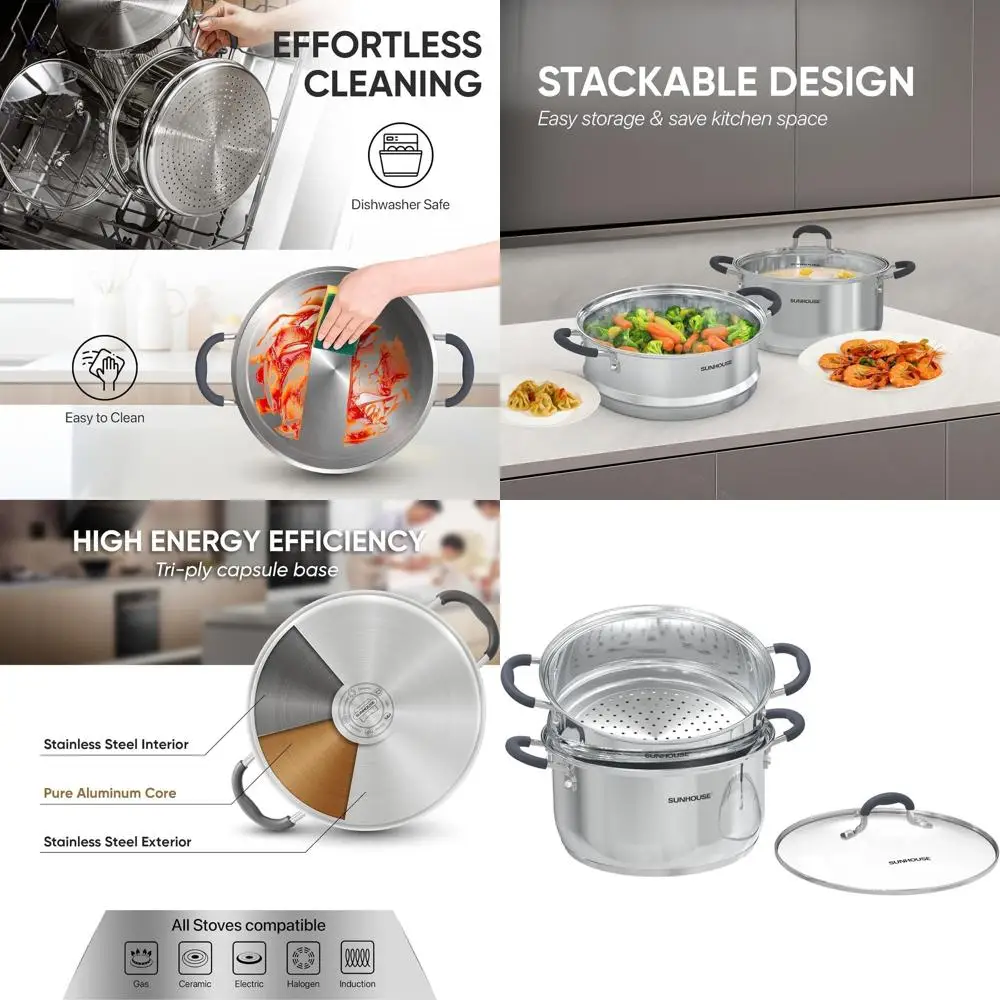 

2-Tier 3.1 Quart Stainless Steel Steamer Pot with Lid, Multipurpose Cooking for Vegetables, Dumplings, and Sauces