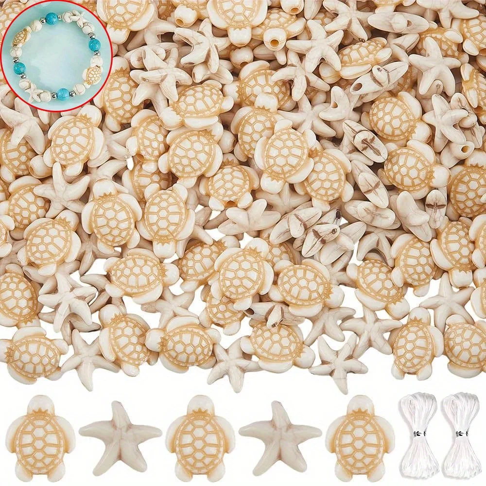 12/20/50pcs White Artificial Turquoise Turtle and Starfish Bead Spacer Beads, Used for DIY Bracelets,decorative Accessories