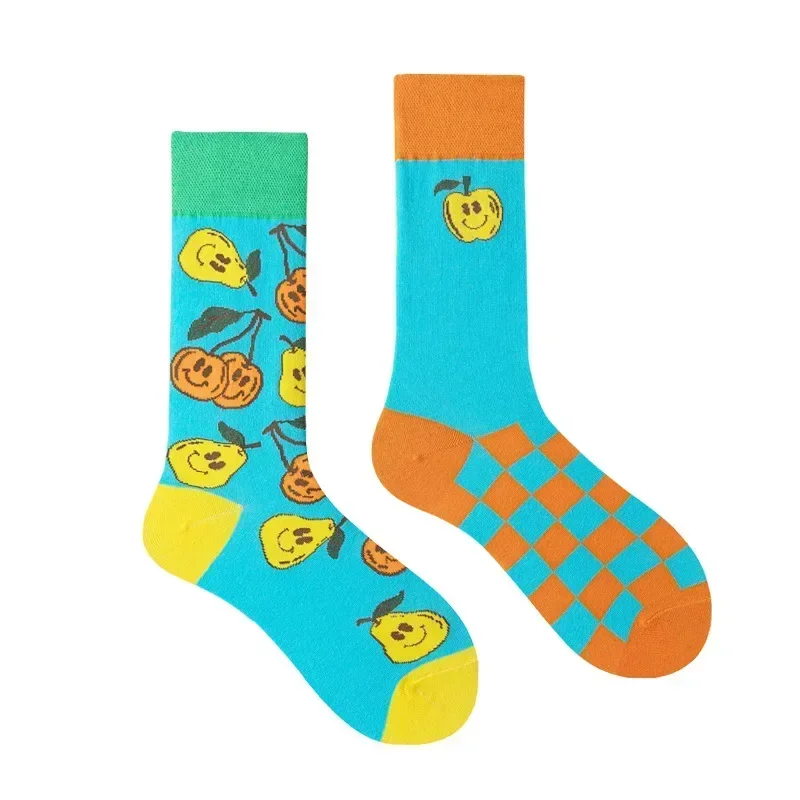 Fashion Asymmetry Cotton Socks Women Men Colorful Printed AB Socks Harajuku Long Funny Socks Unisex Calcetine mujer