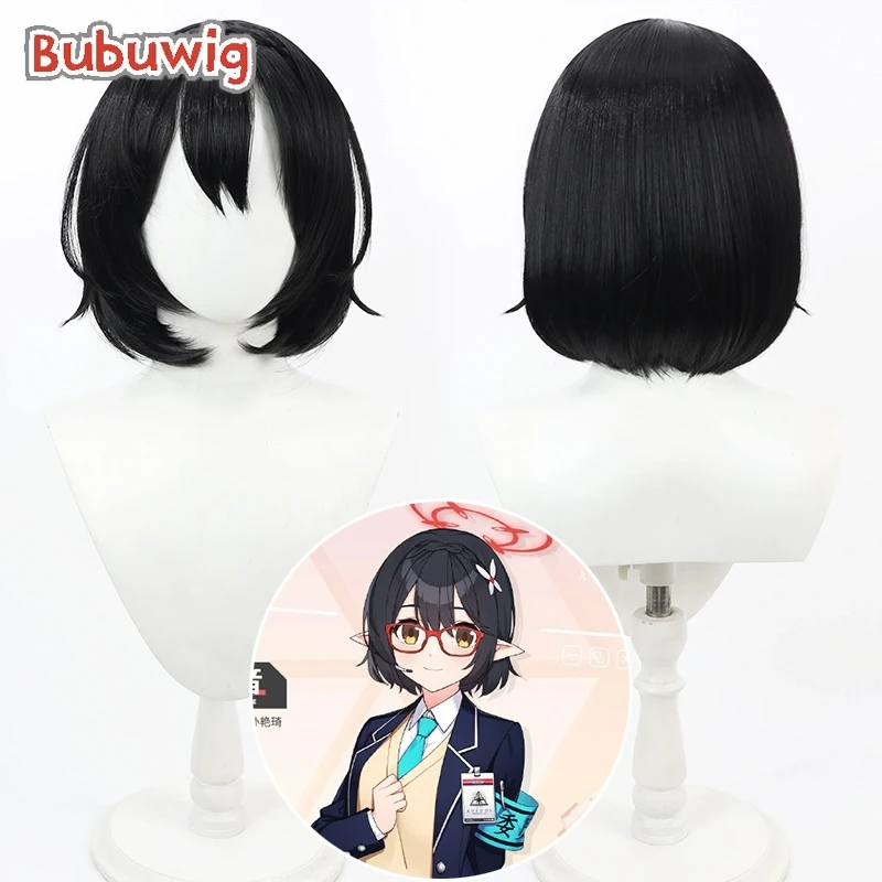 Bubuwig Synthetic Hair Okusora Ayane Cosplay Wigs Blue Archive Okusora Ayane 30cm Short Black Braided Cos Wig Heat Resistant