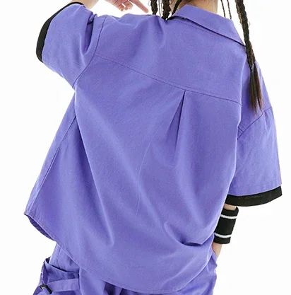 Kids Hip Hop Dance Costume Loose Overalls Purple Coat Pants Street Dance Clothing Boys Girls Jazz Drum Show Stage Clothes L10400