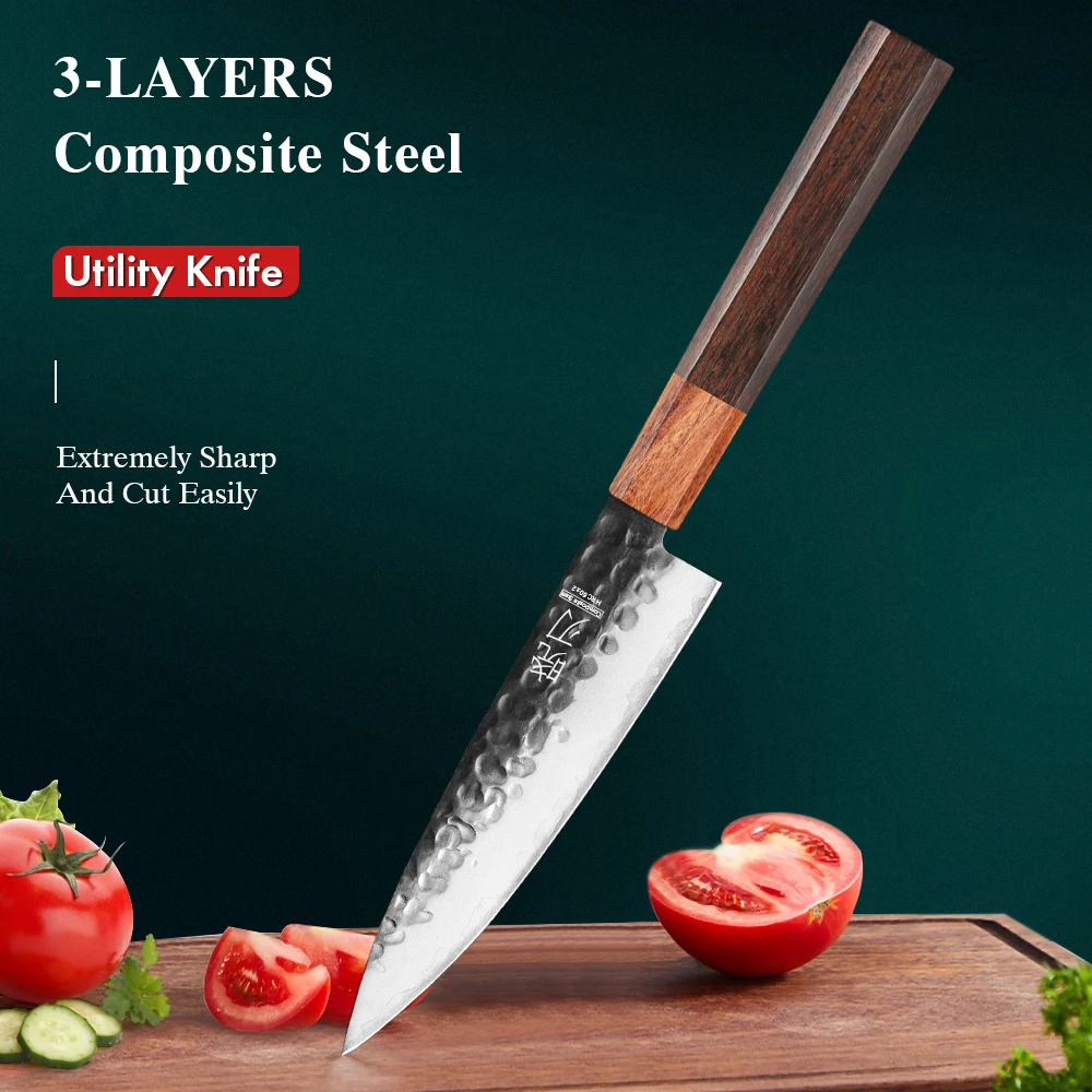 5.5-inch Kitchen Utility Knife 3 Layer Composite Steel Professional Chef Knives Fruit Vegetable Japanese Universal Cooking Tools