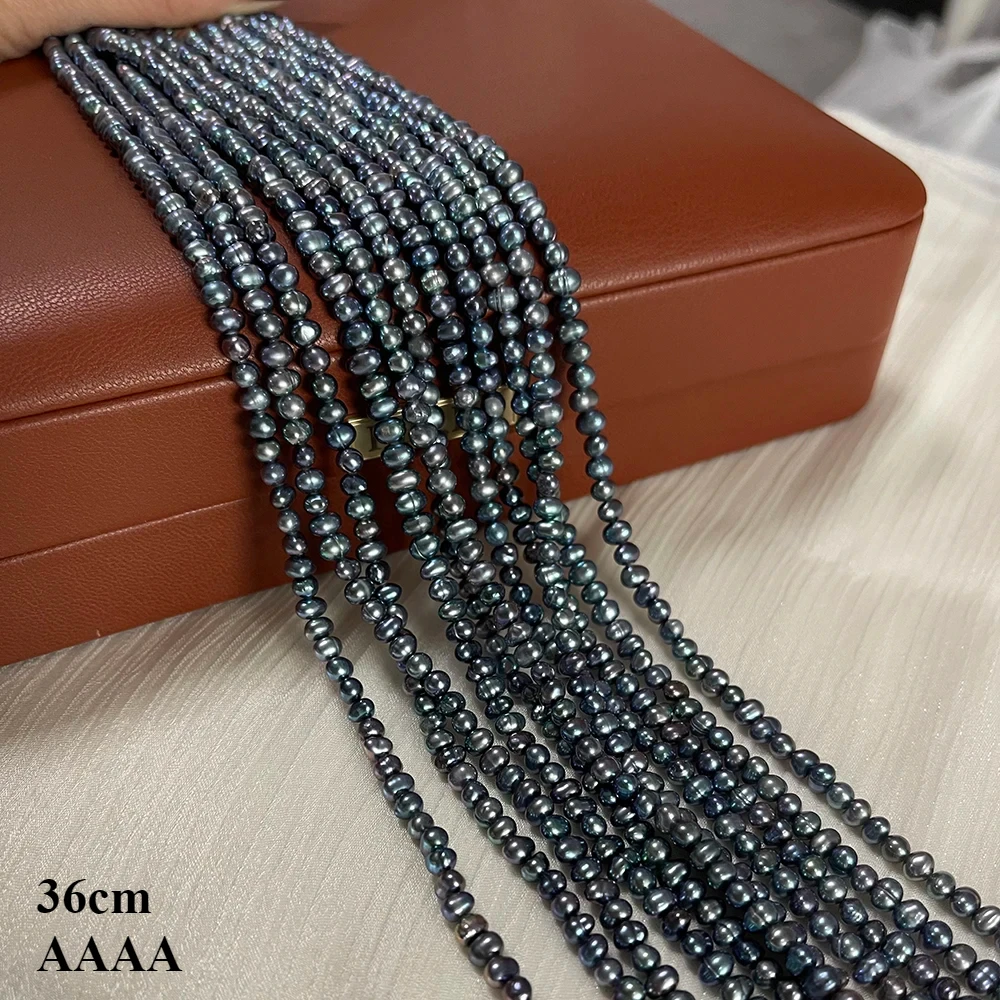

36CM 4A Natural Freshwater Pearl Black Oval High Quality Fine Isolated Loose Bead Jewelry Make DIY Necklace Bracelet Accessories