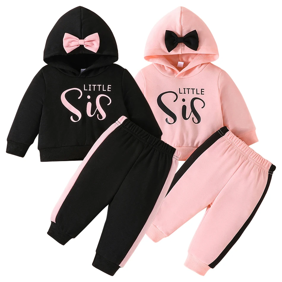 Perfect for Little Adventurers Spring Autumn Two Piece Children Sets Long Sleeve Letter Printed Hoodie Solid Pants for Playtime