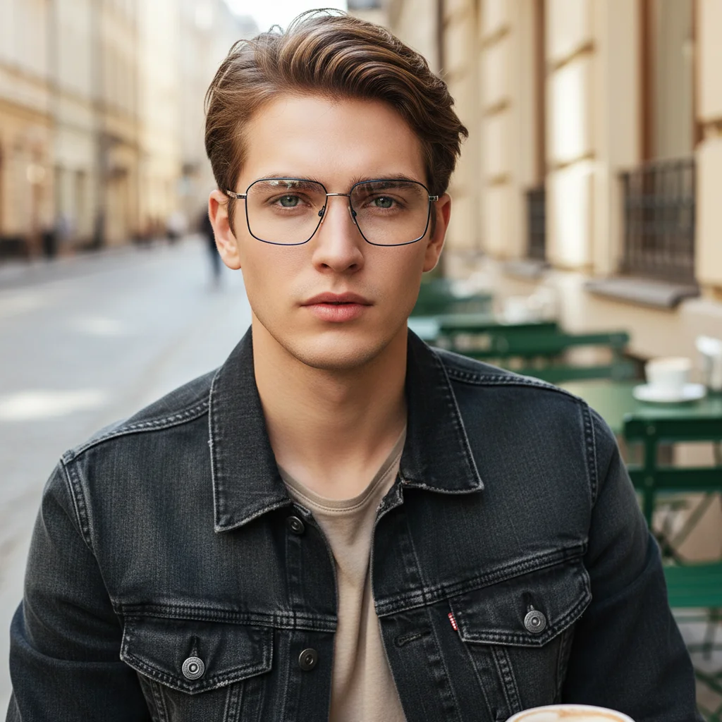 Anti-Blaulicht Klassische Eckige Brillenfassung, Metall-Großrahmen-Brille, Autofahrer-Brille 6010