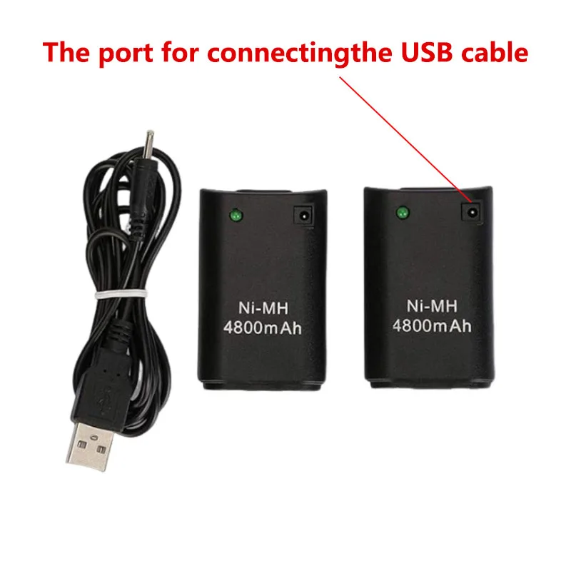 2.4V 4800mAh Direct-Charge NI-MH  Battery Pack For Xbo x 360 Wireless Game Controller Gamepad with USB Charging Cable