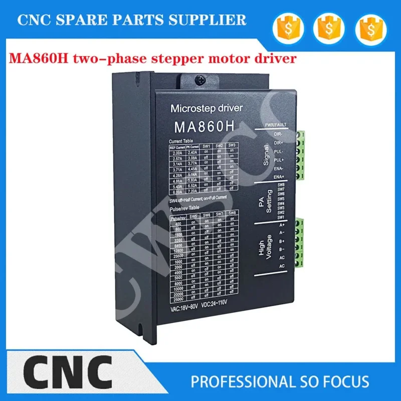 NEMA34 two-phase stepper motor driver MA860H pulse signal compatible with 3.3V/5V/24V 400-51200 subdivision supports AC and DC