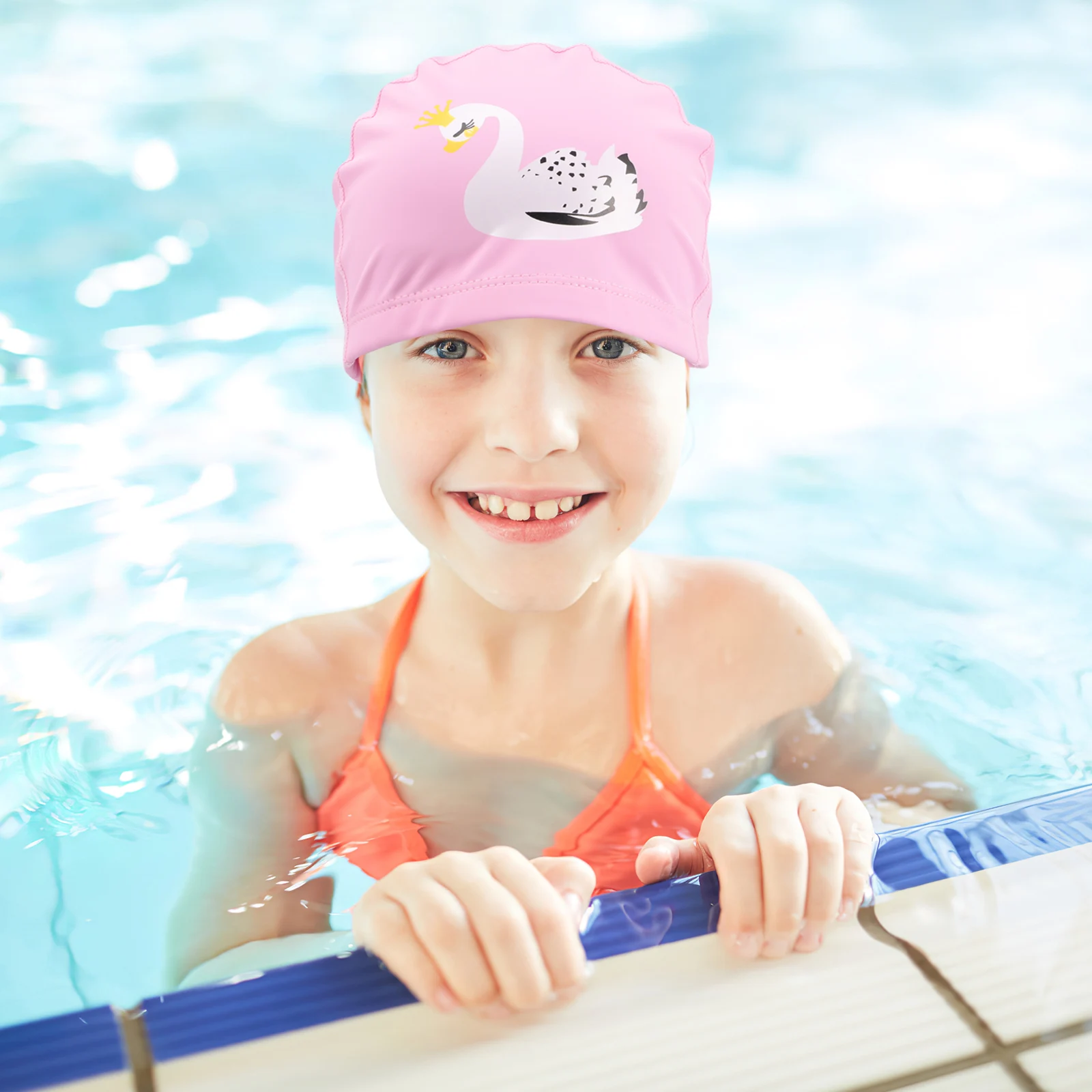 

Swim Cap 's Swimming Hat Cartoon Elastic Polyester Pink for