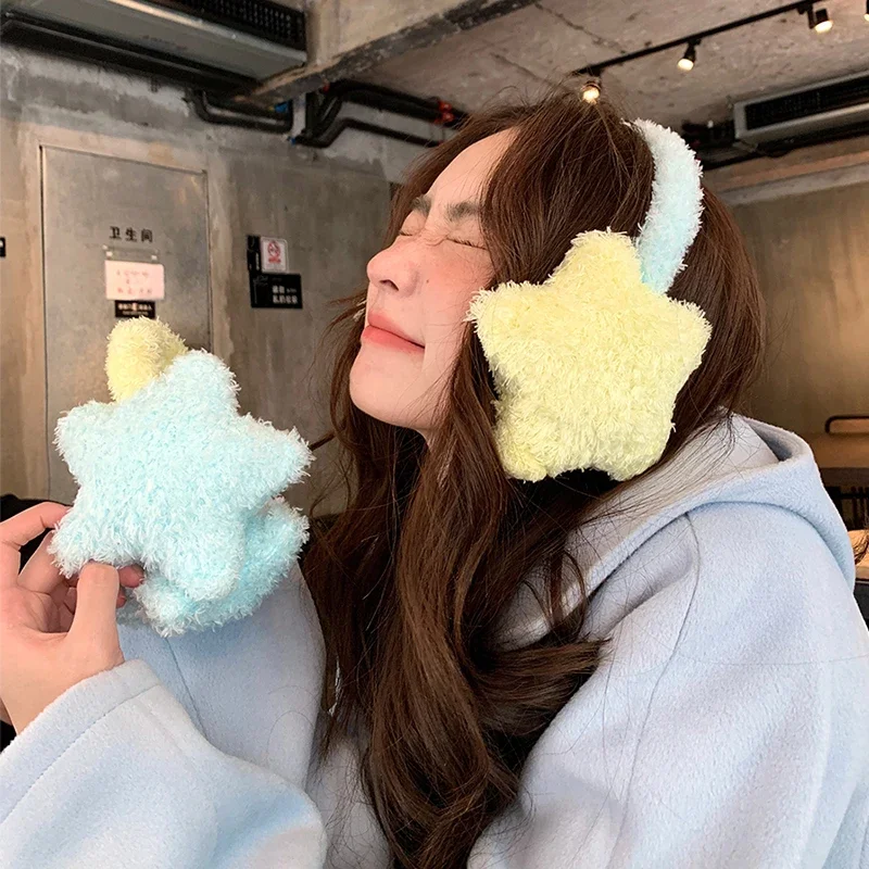 Y2K Star Plush Earmuffs Outdoor Cycling Ear Protection Colour Blocking Ear Bag Warm Winter Warm Earplugs Y2K Headset Ear Cover