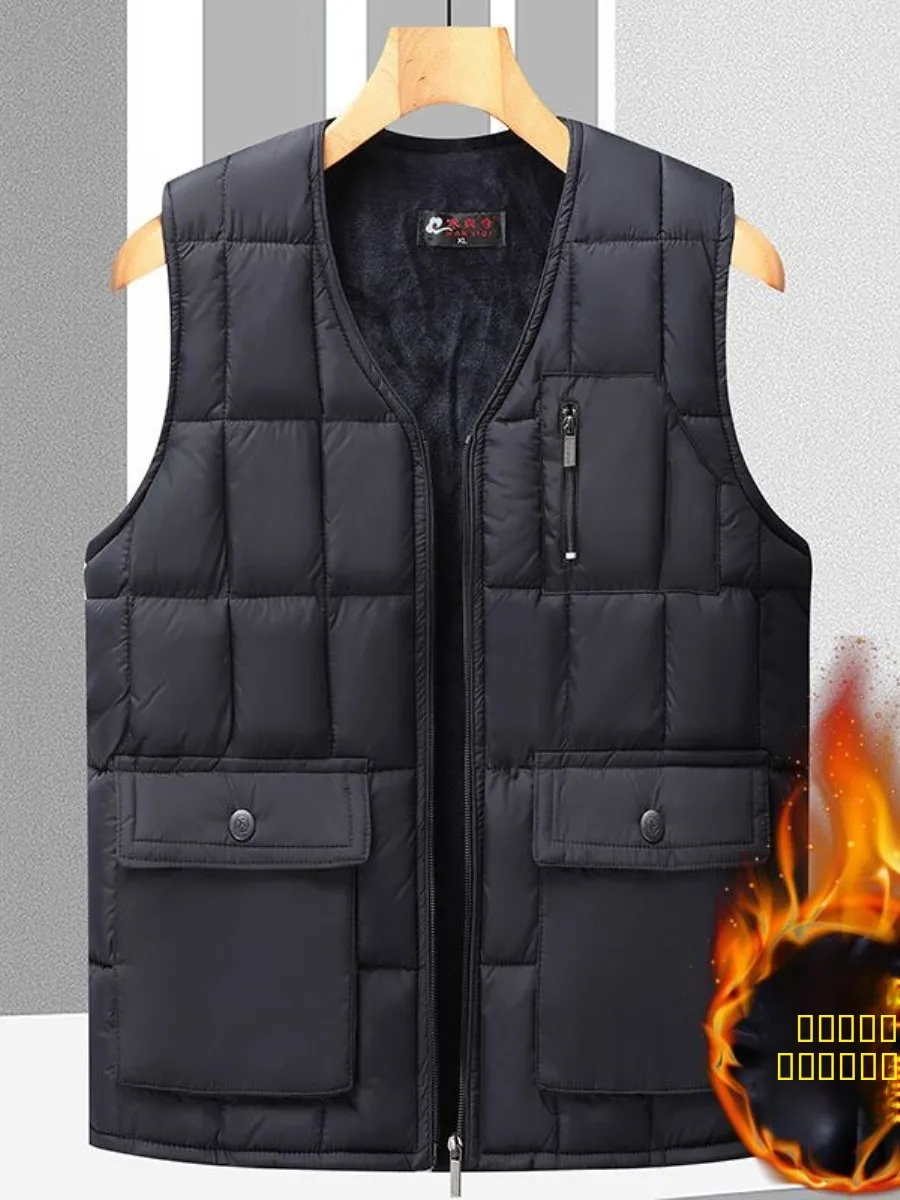 

Мужской утепленный хлопковый жилет: теплый, легкий, повседневный, для папы, зимний, городской стиль, V-образный вырез, стандартная длина, верхняя одежда