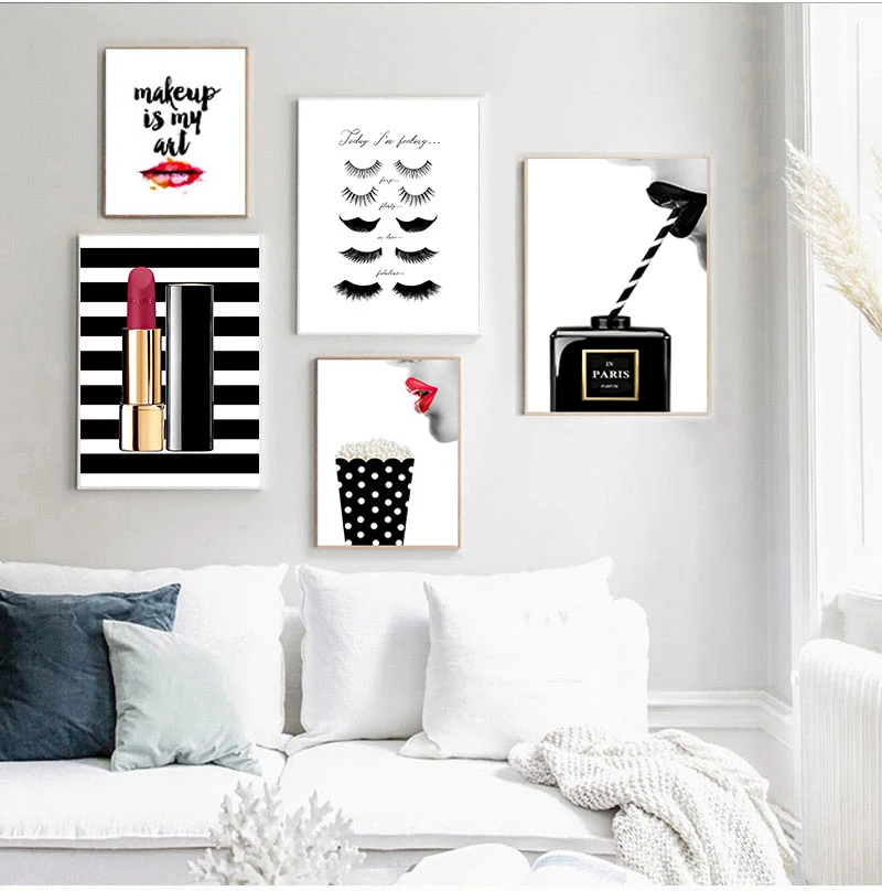 Posters Prints Vintage Canvas Painting Black Perfume Wall Pictures For Living Room Fashion Art Couture Red lips Home Decoration