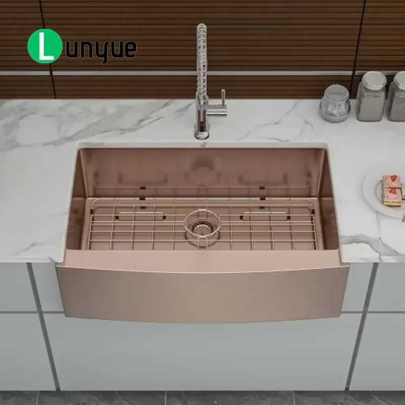 Rose Gold Stainless Steel Kitchen Sink 30x21x10 Inch Single Bowl Apron Front Handmade Drop In Topmount Farmhouse Sink