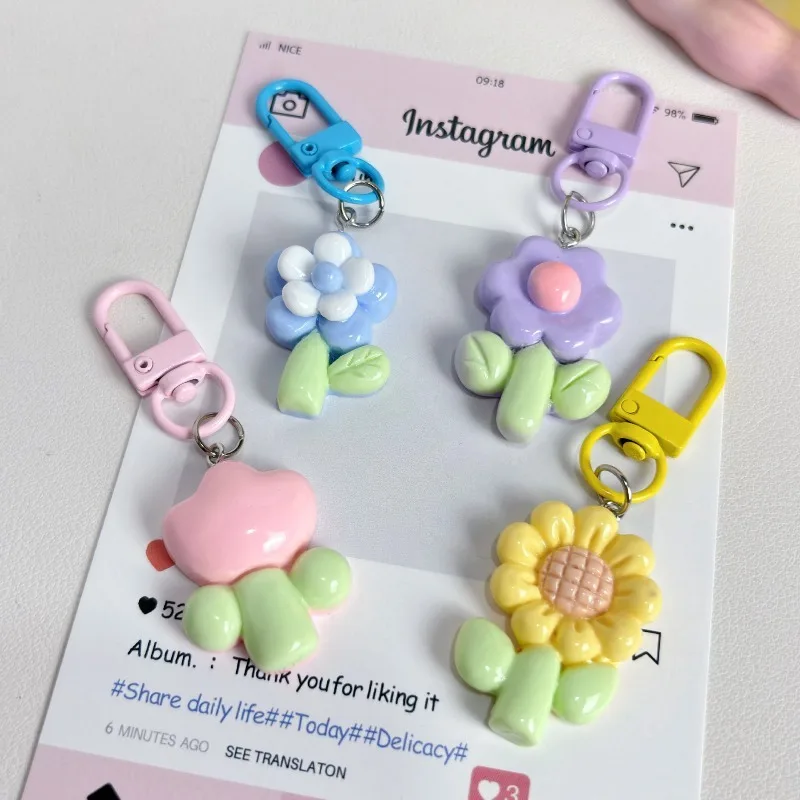 Tulip Flower Keychain for Women Cute Resin Floral Keyring Bag Pendant Sweet Students Gift Kawaii Key Chains Accessory