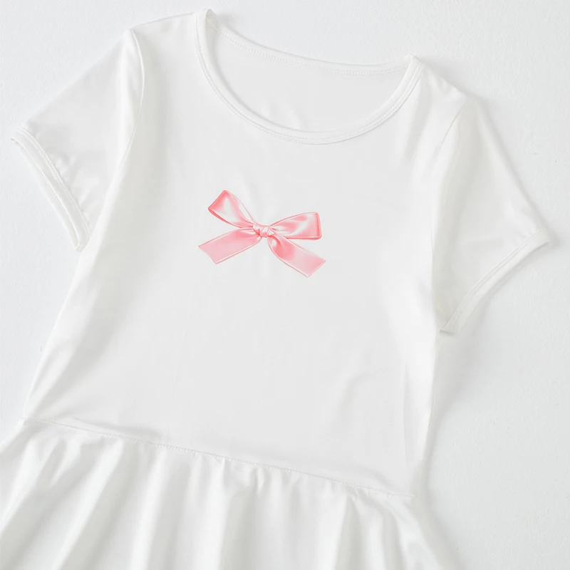 1/3-teiliges Mädchen-Sommerkleid, bequemes Freizeitkleid, süßes und niedliches Kleid mit Schleifendruck, Plissee-Kleid, Rundhals-Knielanger Rock – Detail 26