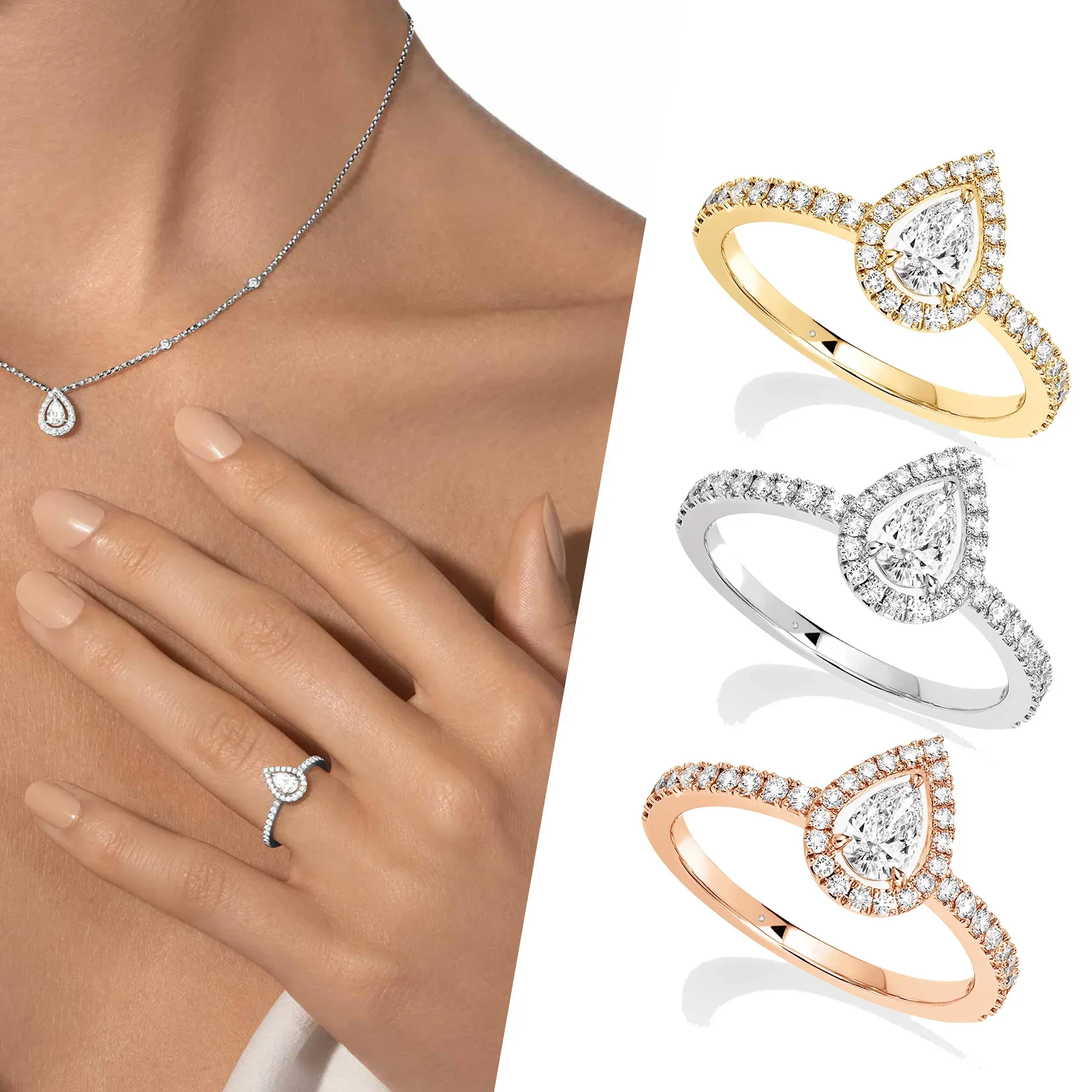 

2025 release of new sterling silver s925 JOY pear cut diamond niche personalized luxury couple ring for women