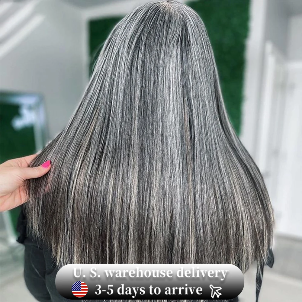 

Salt & Pepper 13x6 Hd Lace Front Human Hair Wig 30 Inch 13x4 Lace Frontal Silver Grey Colored Straight Human Hair Wigs For Women On Sale