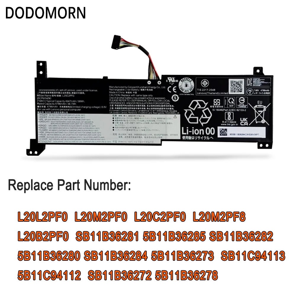 DODOMORN L20M3PF0 L21D3PF0 Laptop Battery For Lenovo S14 G2-ITL G3-IAP,V14 G2-ITL G2-ALC G2-IJL G3-IAP,V15 G2-ITL,V17 G2-ITL