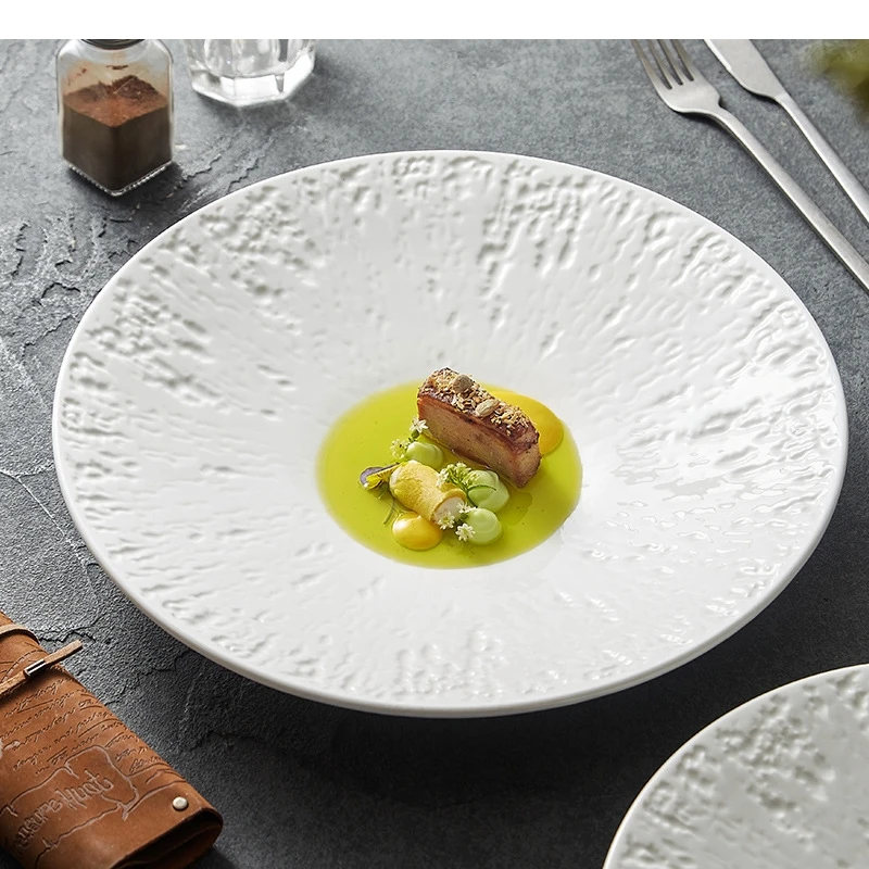 

Hotel Restaurant Food Decoration Steak Plate Ceramic Dining Home Kitchen Specialty Cooking Dishes White Tableware
